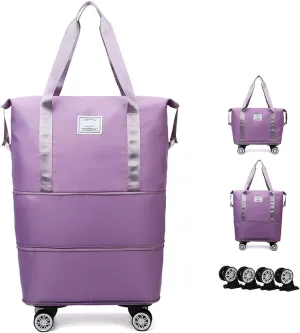 Beente Travel Bag With Wheels - Large Capacity Travel Bag - Universal Wheel Removable, Expandable Foldable, Weekend Bag For Travel For Camping, Business Travel (1, light purple, 22.4inx8.6inx26in)