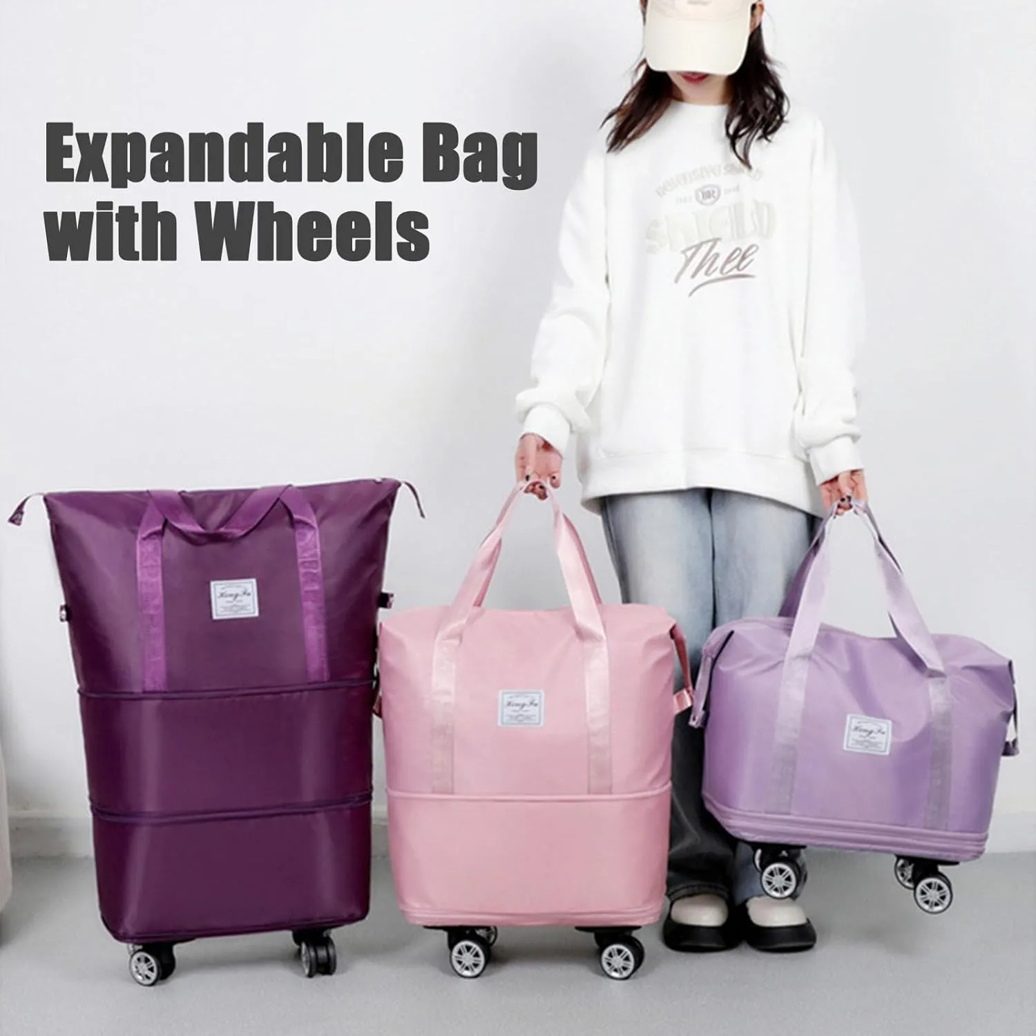 Beente Travel Bag with Wheels, Travel Bag with Removable Wheels, Family Life Travel with Wheel, Expandable Foldable Duffle (Green)