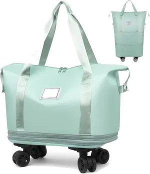 Beente Travel Bag with Wheels, Travel Bag with Removable Wheels, Family Life Travel with Wheel, Expandable Foldable Duffle (Green)