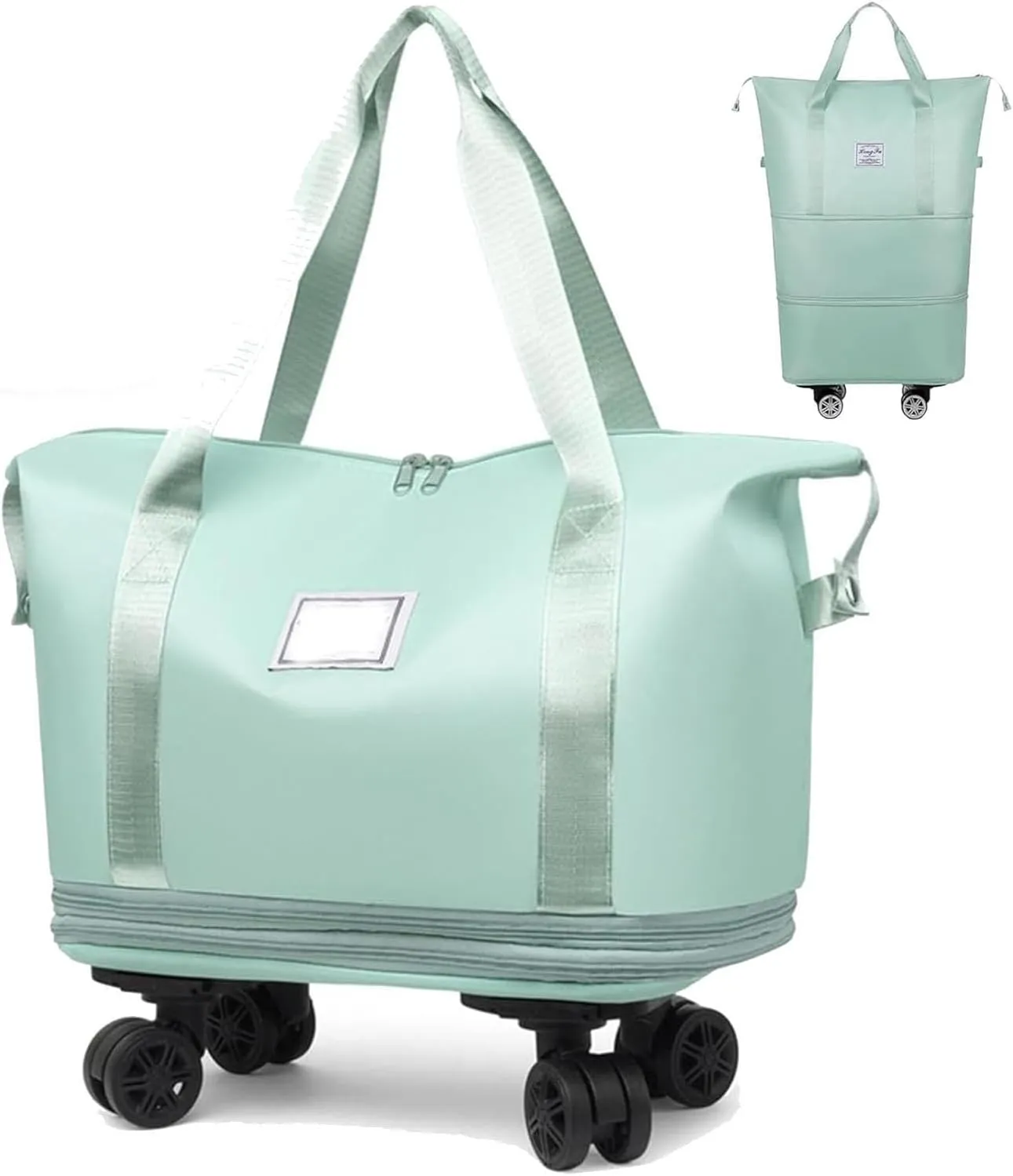 Beente Travel Bag with Wheels, Travel Bag with Removable Wheels, Family Life Travel with Wheel, Expandable Foldable Duffle (Green)