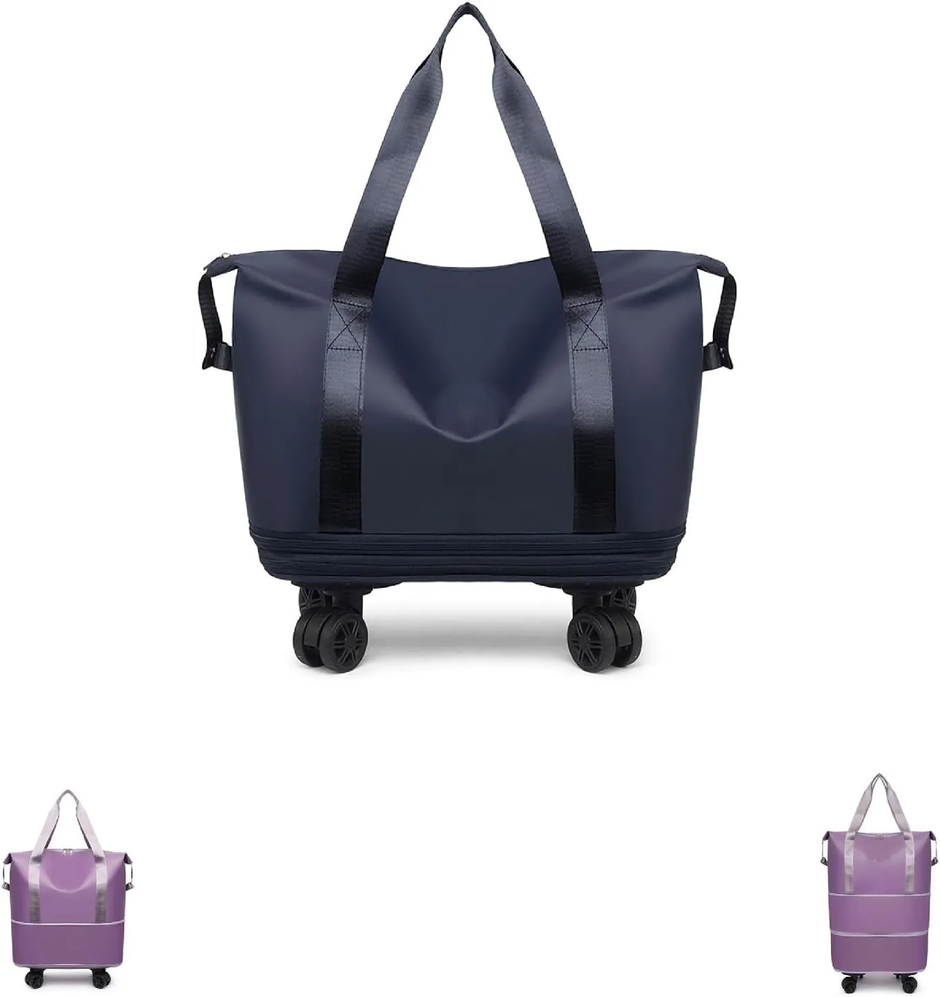 Beente Travel Bag with Wheels,Foldable Expandable Trave Suitcase Universal Wheel Removable Storage for travel luggage (Dark Blue)