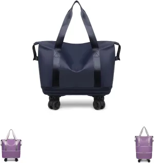 Beente Travel Bag with Wheels,Foldable Expandable Trave Suitcase Universal Wheel Removable Storage for travel luggage (Dark Blue)