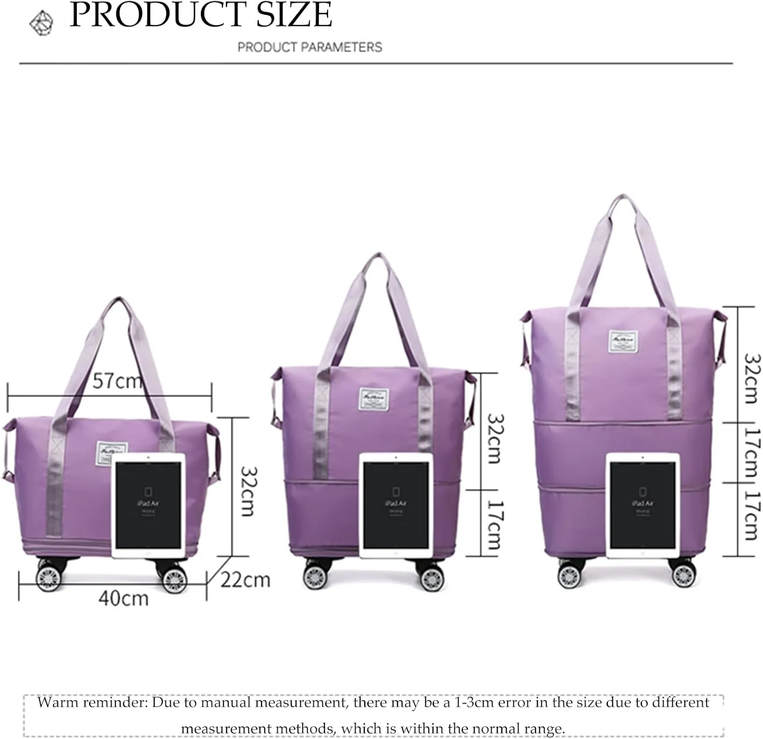 Beente/Pepepo/Kulken Travel Bag with Wheels, 2025 New Large Capacity Travel Bag - Universal Wheel Removable (Purple)
