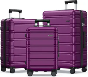 BEOW 3 Piece Luggage Sets For Women with Spinner Wheels, Durable Polycarbonate Hardside Expandable Suitcase Sets 3 Pcs, Stylish Lightweight Travel Luggage with TSA Lock 20 24 28 Inch Purple