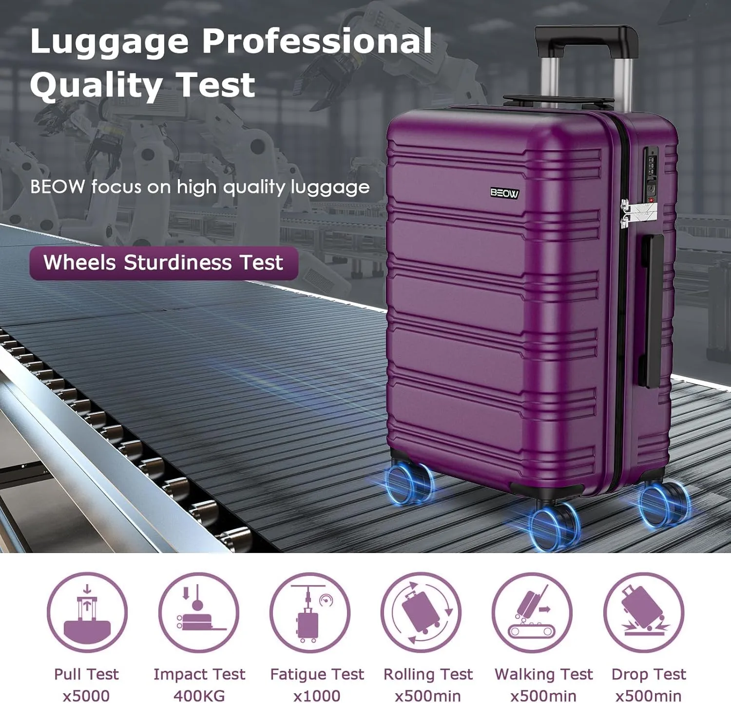 BEOW 3 Piece Luggage Sets For Women with Spinner Wheels, Durable Polycarbonate Hardside Expandable Suitcase Sets 3 Pcs, Stylish Lightweight Travel Luggage with TSA Lock 20 24 28 Inch Purple