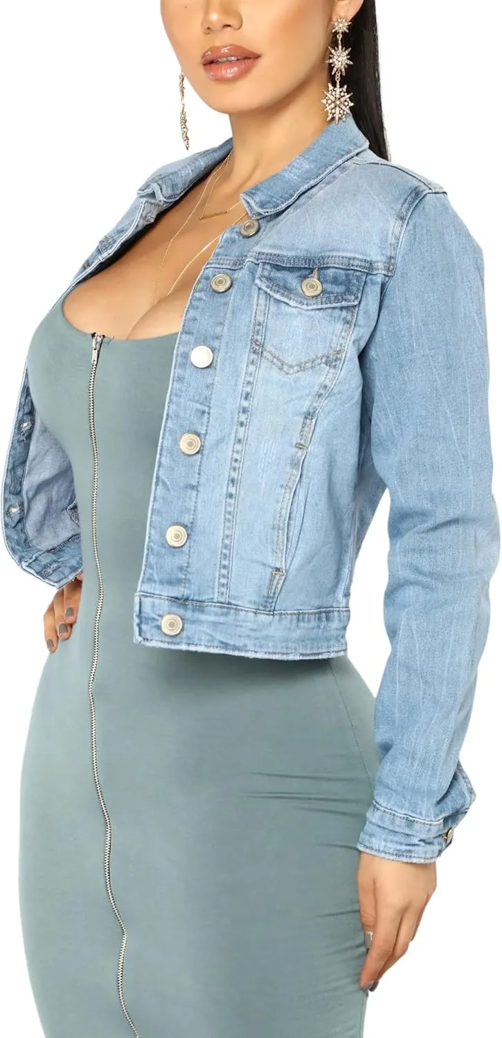 BessCops Denim Jacket for Women Spring Long Sleeve Classic Distressed Butterfly Jean Trucker Jackets