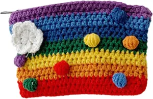 BESTYASH 1Pc Colorful Woolen Yarn Knitted Handbag Rainbow Coin Change Purse for Women Stylish Crochet Phone Bag for Storing Coins and Essentials