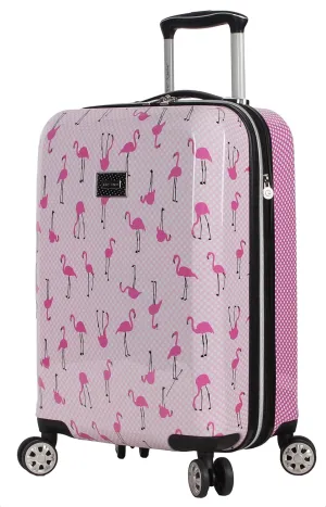 Betsey Johnson Designer 20 Inch Carry On - Expandable (ABS   PC) Hardside Luggage - Lightweight Durable Suitcase With 8-Rolling Spinner Wheels for Women (20in, Flamingo Strut)