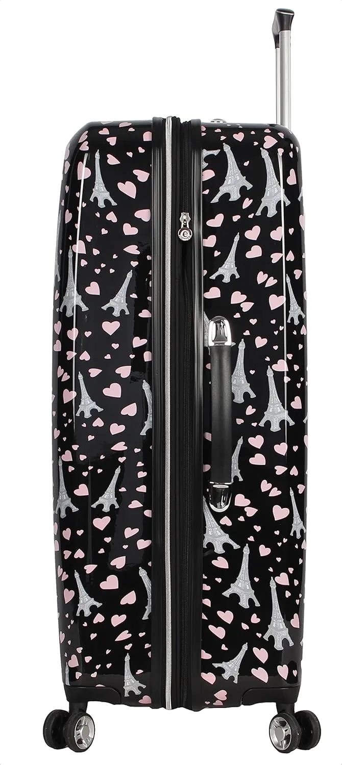 Betsey Johnson Designer Luggage Collection - Expandable 3 Piece Hardside Lightweight Spinner Suitcase Set - Travel Set includes 20-Inch Carry On, 26 inch and 30-Inch Checked Suitcase (Paris Love)