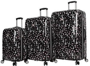 Betsey Johnson Designer Luggage Collection - Expandable 3 Piece Hardside Lightweight Spinner Suitcase Set - Travel Set includes 20-Inch Carry On, 26 inch and 30-Inch Checked Suitcase (Paris Love)