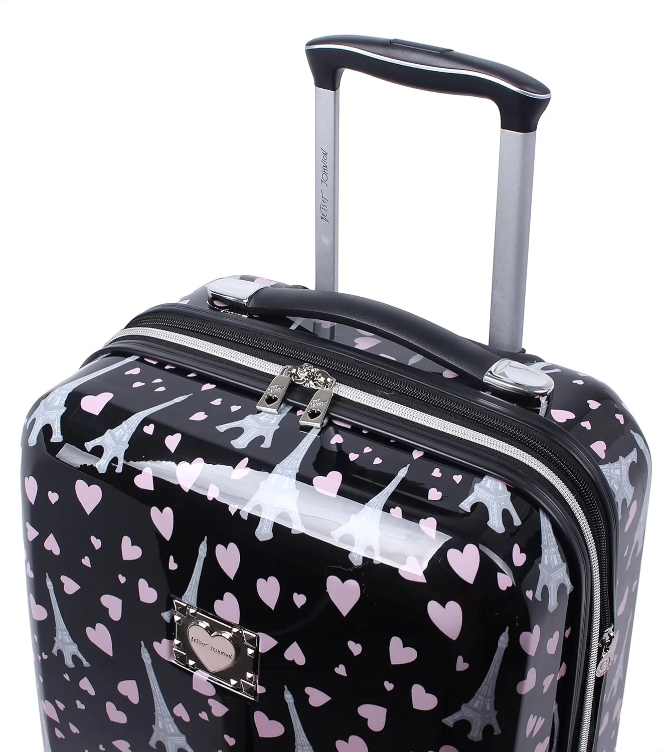 Betsey Johnson Designer Luggage Collection - Expandable 3 Piece Hardside Lightweight Spinner Suitcase Set - Travel Set includes 20-Inch Carry On, 26 inch and 30-Inch Checked Suitcase (Paris Love)