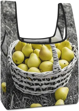 Black And White Pear Tote Bag Reusable Shopping Handbag Washable Foldable Grocery Tote for Picnic Shopping