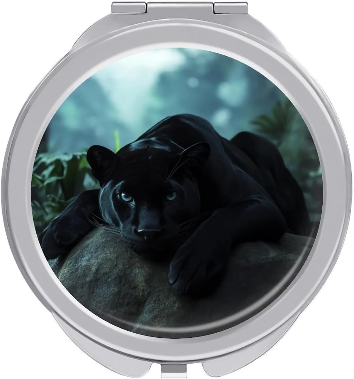 Black Leopard Wildlife Animal Compact Makeup Mirror Mini Foldable Cosmetic Mirror Portable Travel Mirror for Purse Pocket