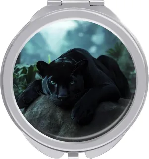 Black Leopard Wildlife Animal Compact Makeup Mirror Mini Foldable Cosmetic Mirror Portable Travel Mirror for Purse Pocket