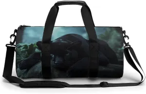 Black Leopard Wildlife Animal Gym Bag Travel Duffel Bag Lightweight Carry On Weekender Bag Tote Bags for Women Men