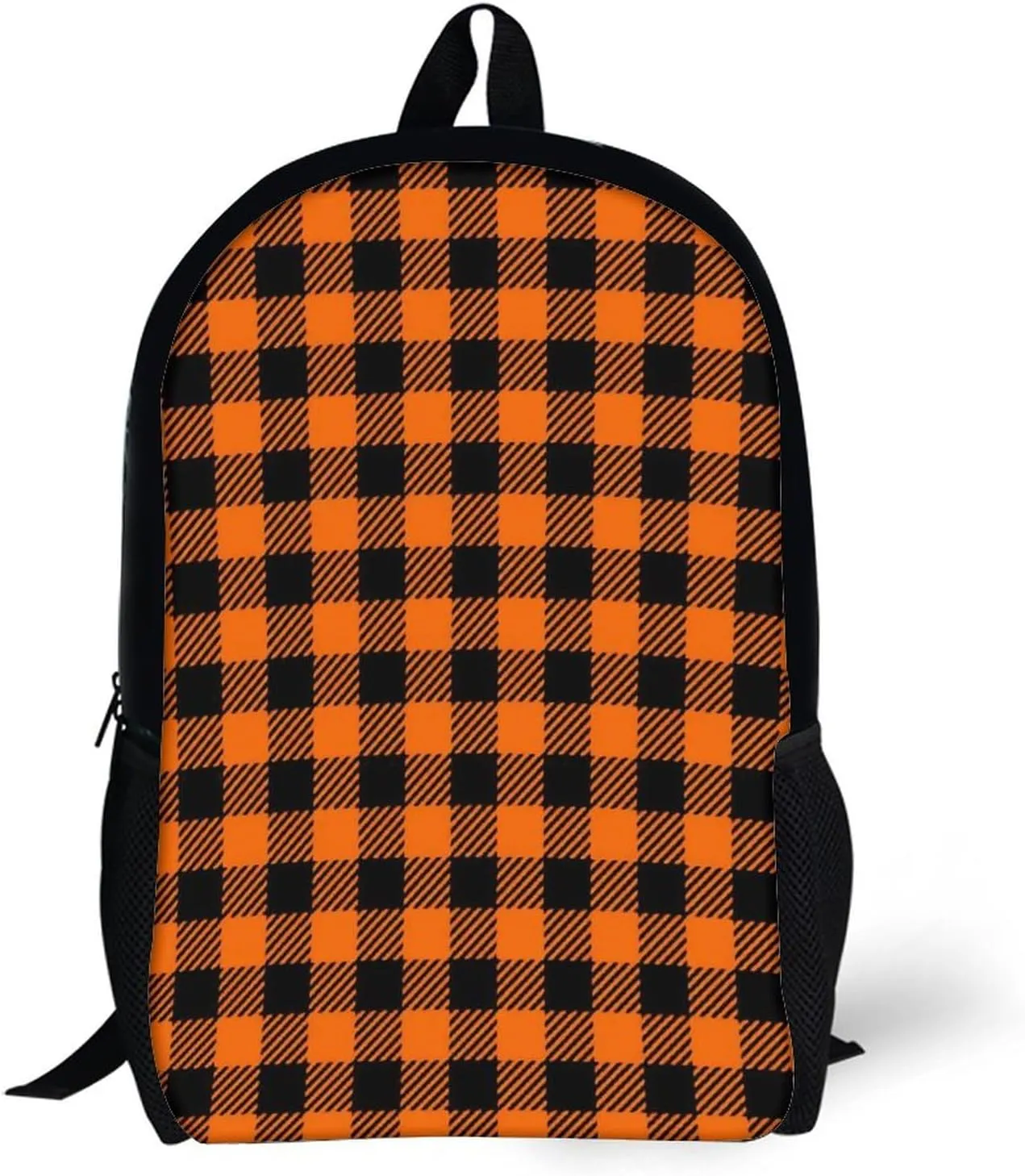 Black Orange Gingham Backpack Lightweight Waterproof Backpacks Laptop Backpack for Unisex Casual Travel Daypacks Large Capacity