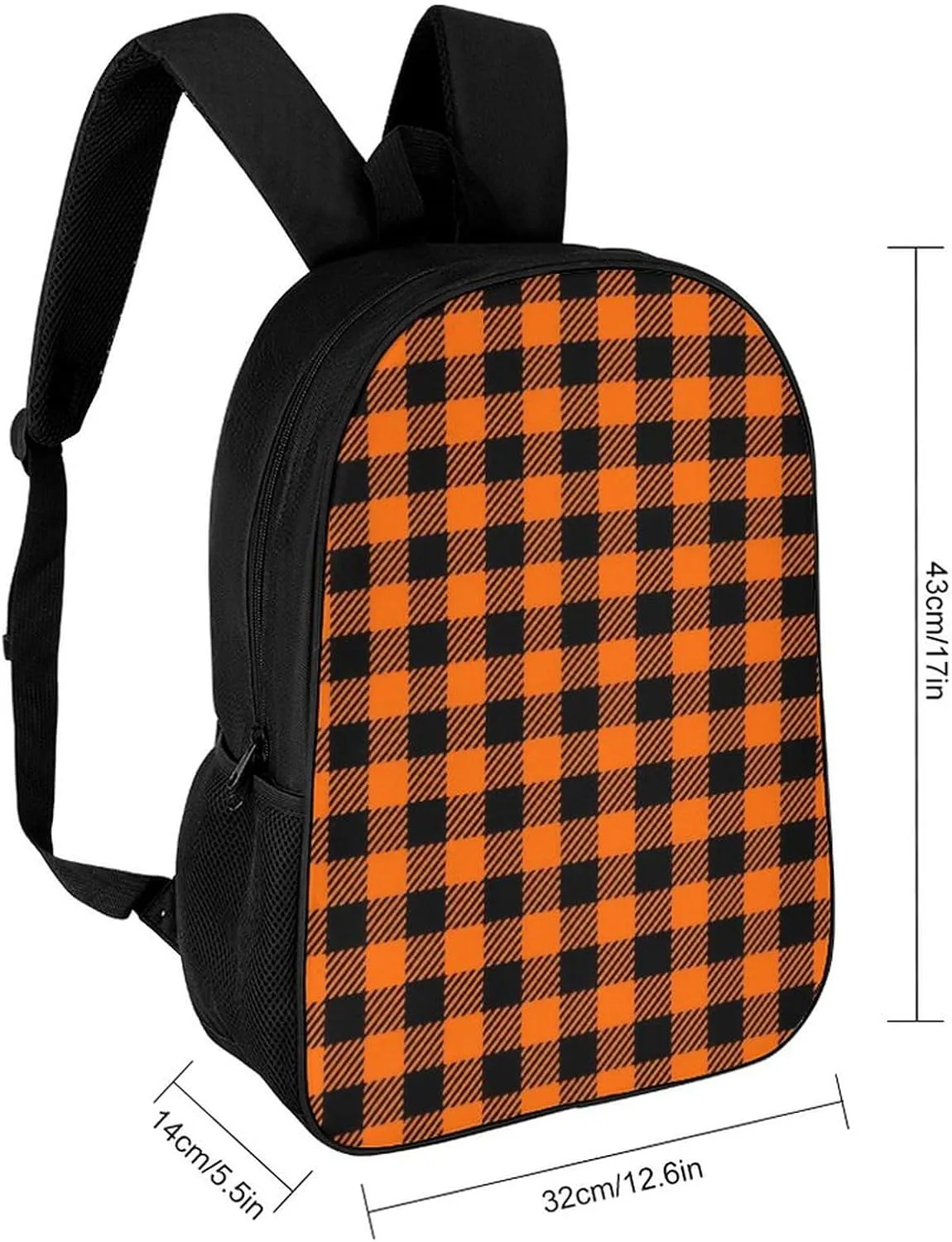Black Orange Gingham Backpack Lightweight Waterproof Backpacks Laptop Backpack for Unisex Casual Travel Daypacks Large Capacity