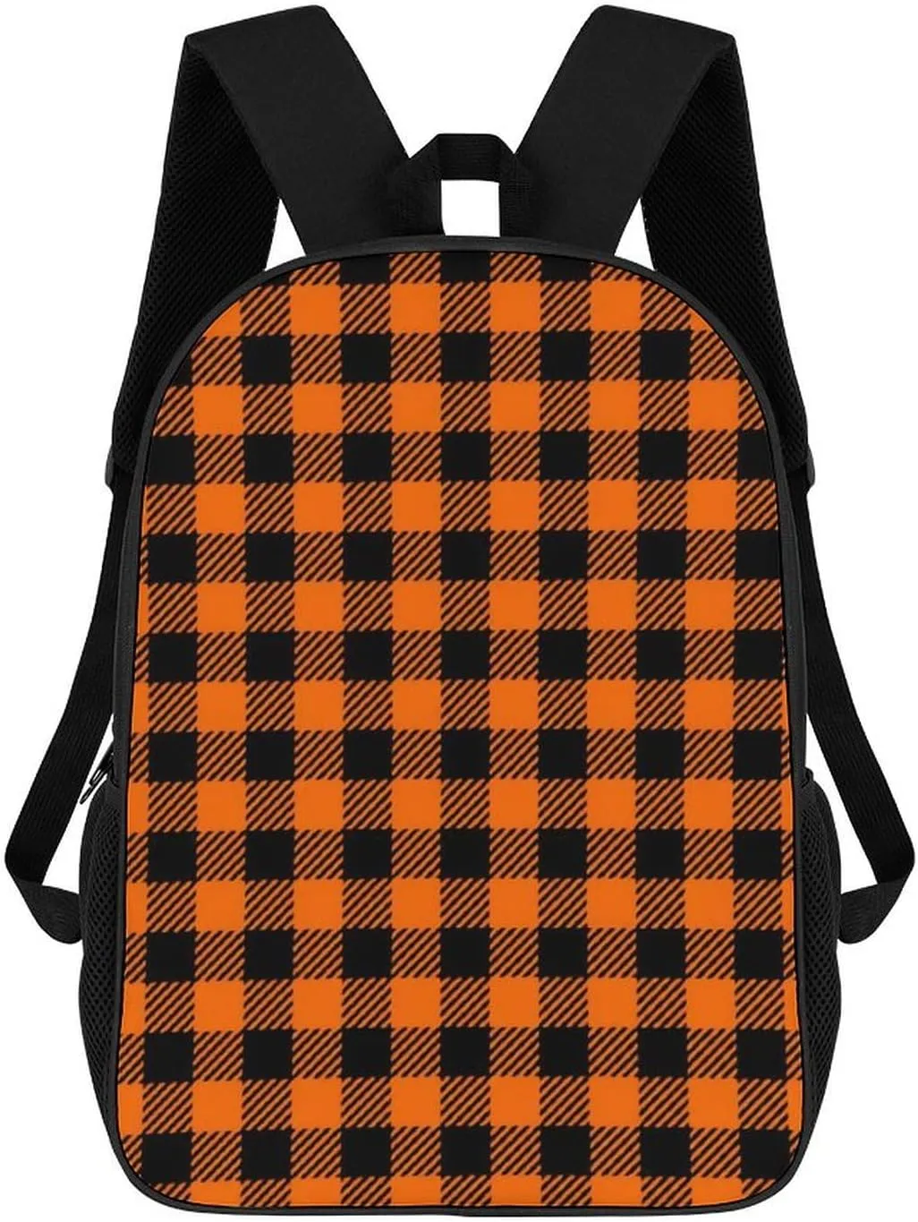 Black Orange Gingham Backpack Lightweight Waterproof Backpacks Laptop Backpack for Unisex Casual Travel Daypacks Large Capacity