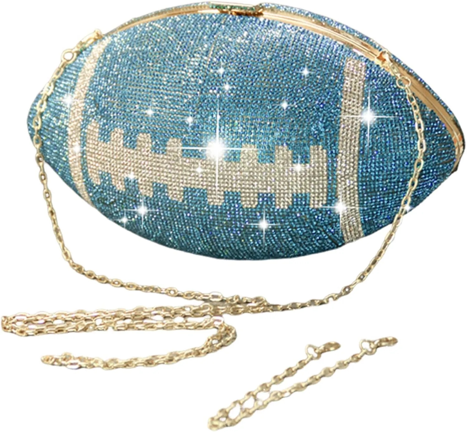 Bling Rhinestone Football Shaped Rugby Quirky Bag Football Shape Evening Bag with Shoulder Chain for Wedding Banque