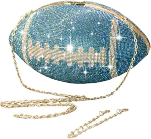 Bling Rhinestone Football Shaped Rugby Quirky Bag Football Shape Evening Bag with Shoulder Chain for Wedding Banque