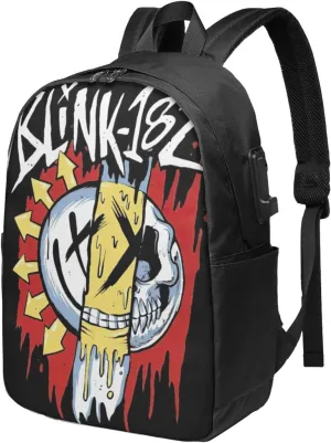 Blink Classic Rock 182 Laptop Backpack Travel Bags Unisex Adult Sport Bags Beautiful Work Rucksack With Usb Charging Port Large Computer Bag Casual Daypack for Fitness, Black