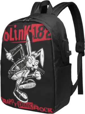 Blink Classic Rock 182 Laptop Backpack Travel Bags Unisex Adult Sport Bags Comfortable Business Backpack With Usb Charging Port Large Notebook Bag Casual Daypack for Shopping, Black