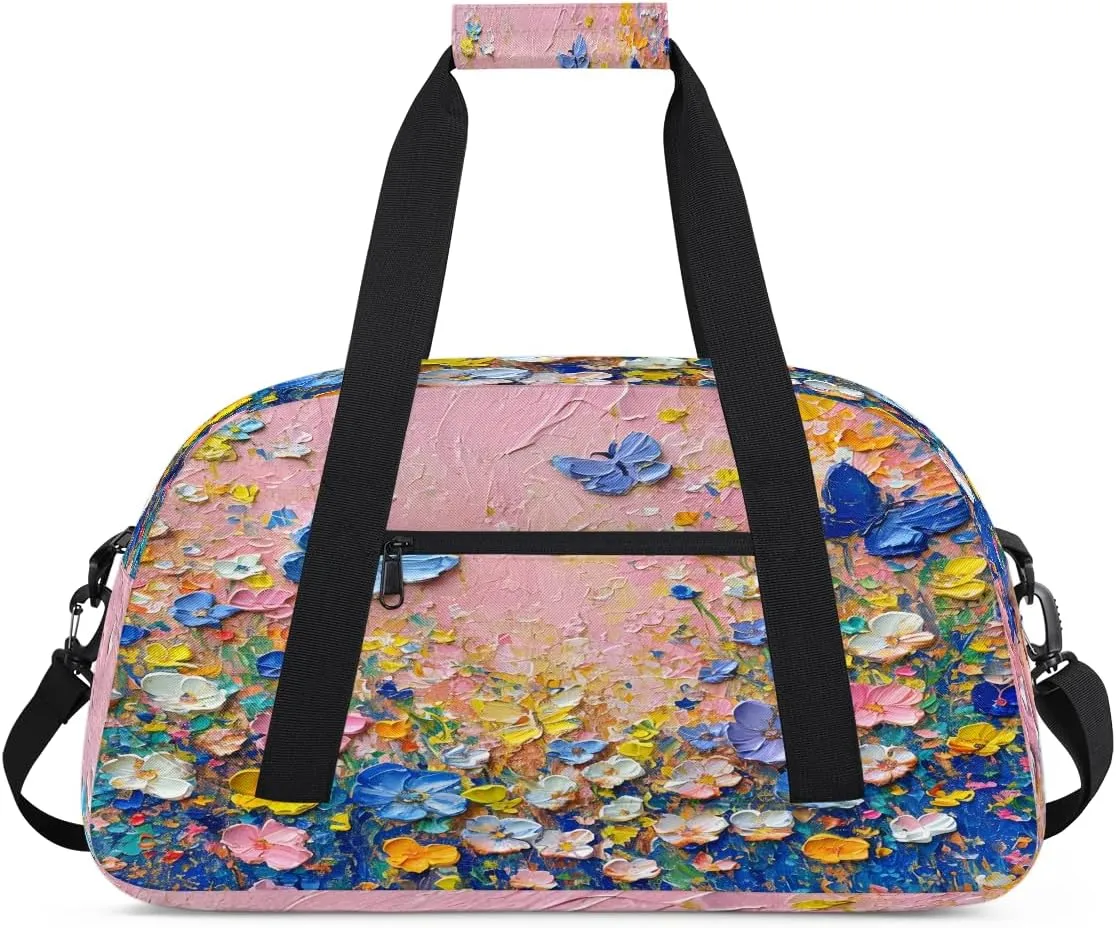 Blue Butterfly Kids Overnighter Duffel Bags for Boys, Carry-On Size Sports Gym Bag with Front Zipper Pocket for School Practice or Overnight Travel Weekender Sleepover Tote Bag