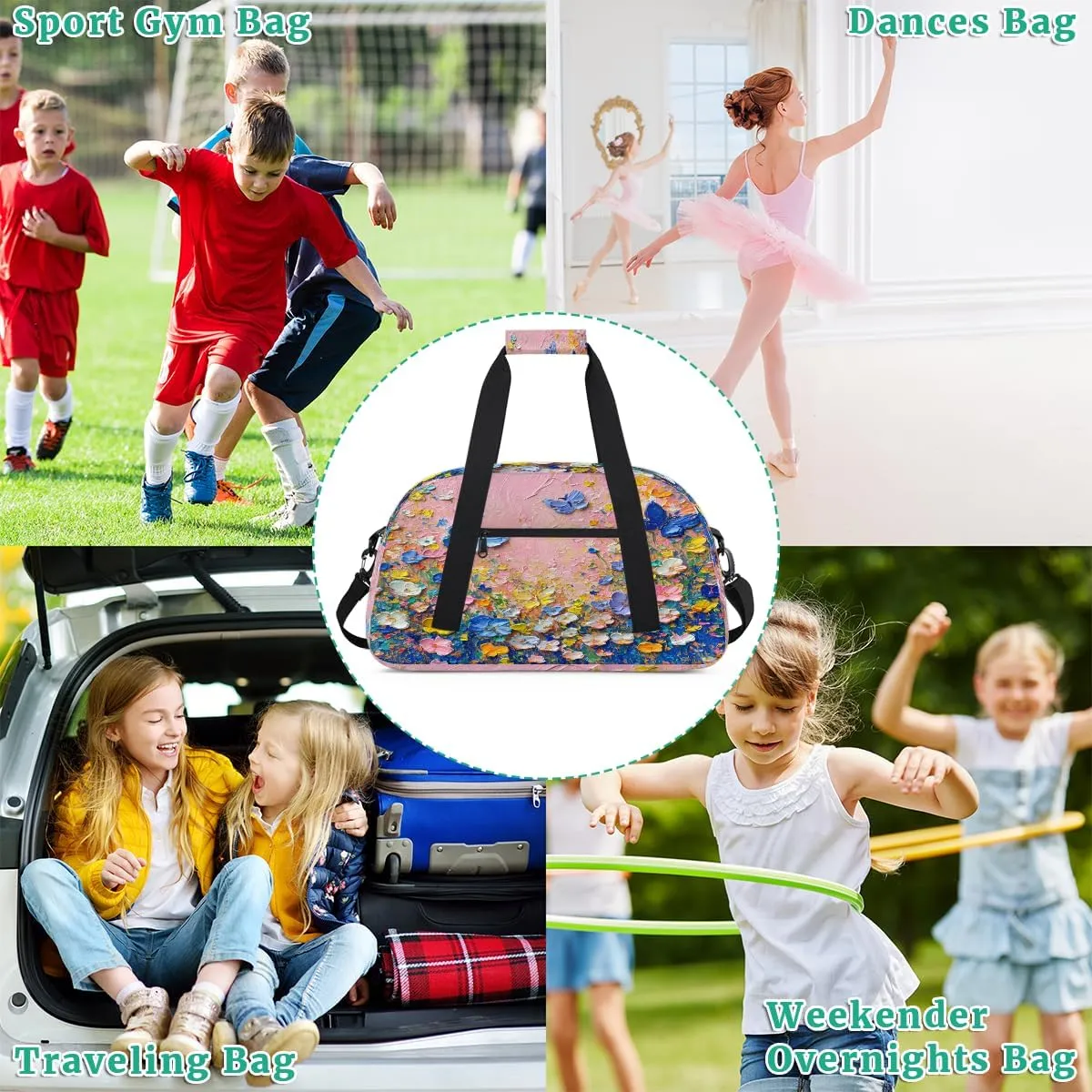 Blue Butterfly Kids Overnighter Duffel Bags for Boys, Carry-On Size Sports Gym Bag with Front Zipper Pocket for School Practice or Overnight Travel Weekender Sleepover Tote Bag