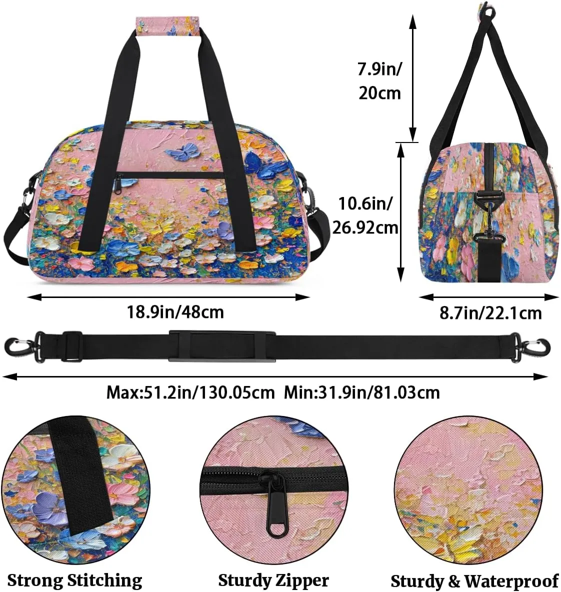 Blue Butterfly Kids Overnighter Duffel Bags for Boys, Carry-On Size Sports Gym Bag with Front Zipper Pocket for School Practice or Overnight Travel Weekender Sleepover Tote Bag