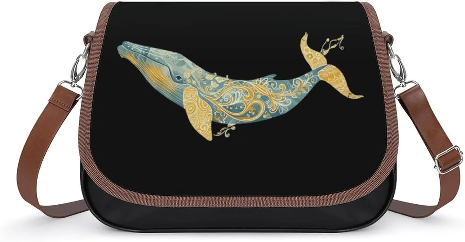 Blue Whale Ocean Women‘s Crossbody Bags Fashion Message Shoulder Handbag with Adjustable Strap for Travel Office