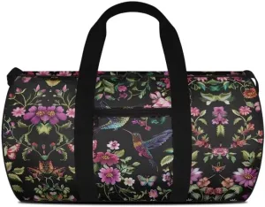 Boatee Flower Hummingbird Duffel Bag for Women Large Travel Bag Stylish Gym Bag Portable Handle Purse Lightweight Overnight Handbag Casual Travel Makeup Bags for Camp Hiking Sport Black