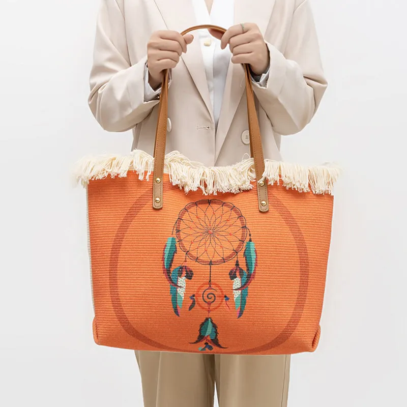 Bohemian Ethnic Style Canvas Bag Commuter Shoulder Bag Niche Design Large Capacity Shopping Bag Women Handbags