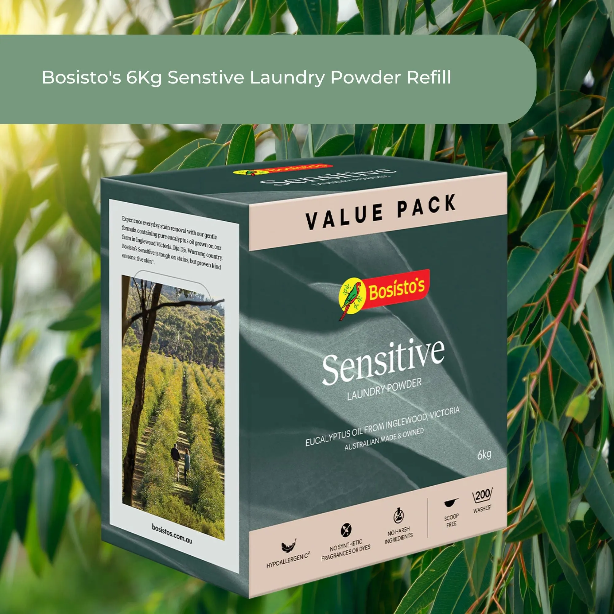 Bosisto's 6Kg Senstive Laundry Powder Refill - Eco Eucalyptus Washing Detergent