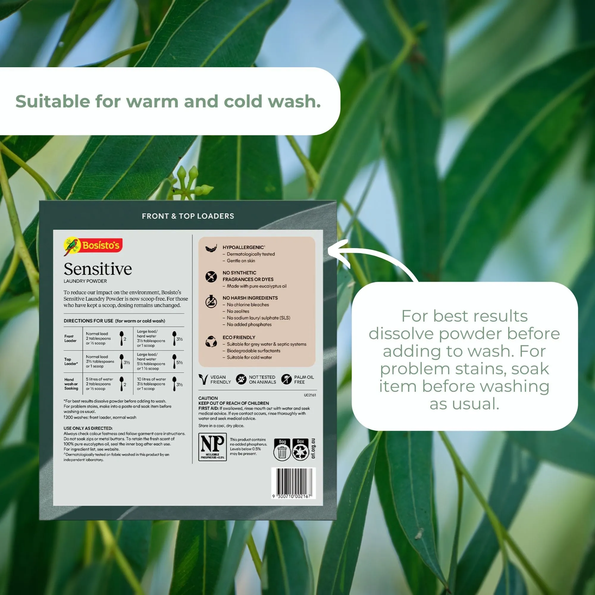 Bosisto's 6Kg Senstive Laundry Powder Refill - Eco Eucalyptus Washing Detergent