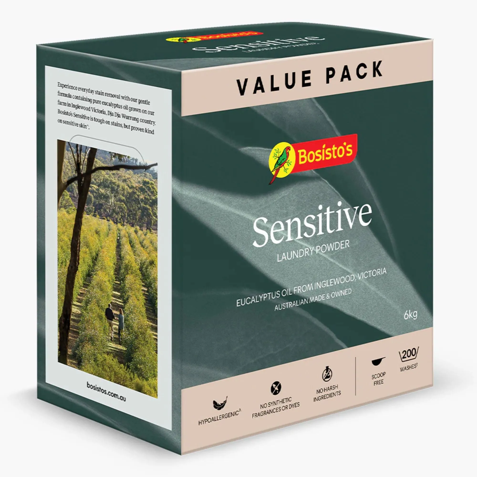 Bosisto's 6Kg Senstive Laundry Powder Refill - Eco Eucalyptus Washing Detergent