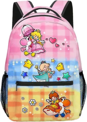 Brainy Princess Backpack 16" Cute Pink Pretty Girls Women Peach Daisy Rosalina Cartoon (Princess Pink)