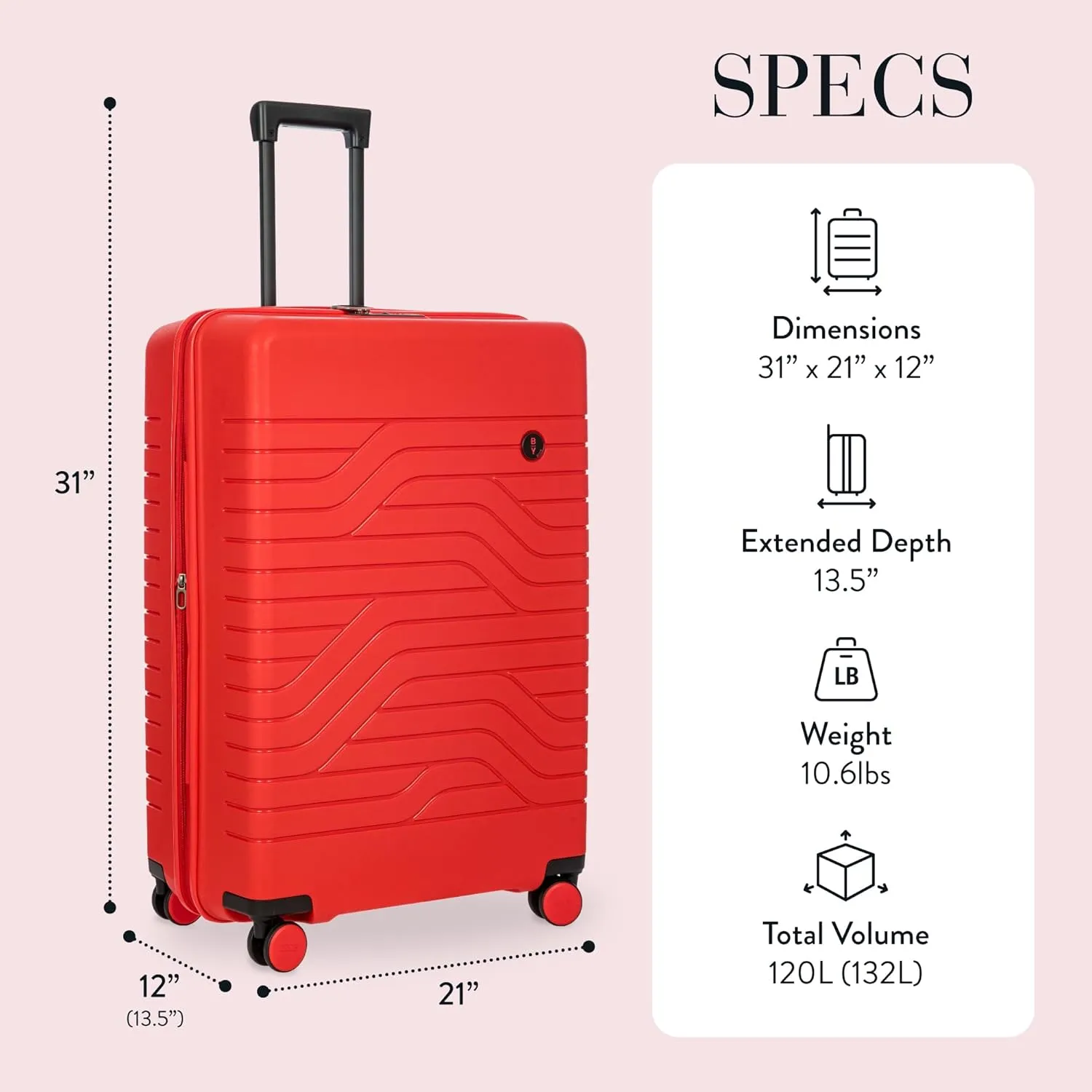 Bric's 30" Expandable Spinner Suitcase - Travel Luggage with TSA-Approved Lock and Hard Shell Exterior - B|Y Ulisse - Red