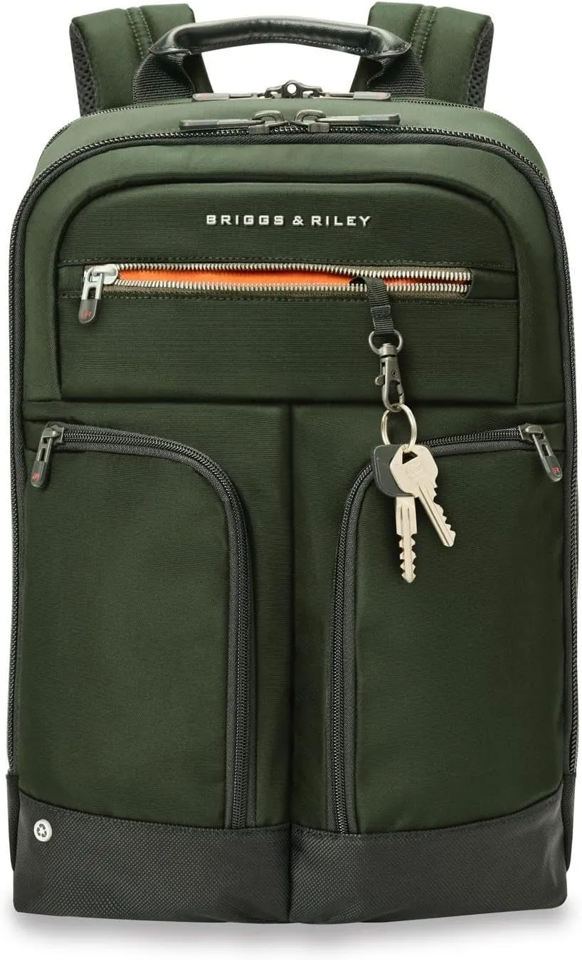 Briggs & Riley Slim Expandable Backpack - Carry On Travel Backpack for Women & Men, Personal Item Bag, Self-Repairing Zippers, Padded Straps, Fits up to 16" Laptop - HTA Collection, Forest
