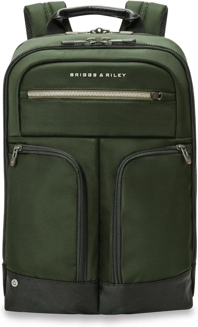 Briggs & Riley Slim Expandable Backpack - Carry On Travel Backpack for Women & Men, Personal Item Bag, Self-Repairing Zippers, Padded Straps, Fits up to 16" Laptop - HTA Collection, Forest