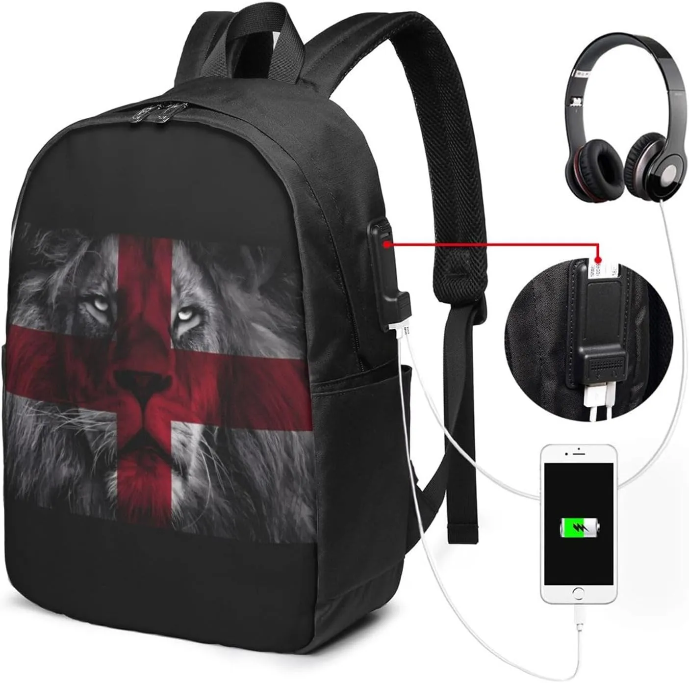British England UK English Lion Flag Laptop Backpacks Travel Backpack Casual Business Daypack Sport Rucksack Computer Bag Fits up to 17 Inch Notebook with USB Port