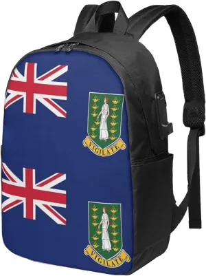 British Virgin Islands Flag Laptop Backpacks Travel Backpack Casual Business Daypack Sport Rucksack Computer Bag Fits up to 17 Inch Notebook with USB Port