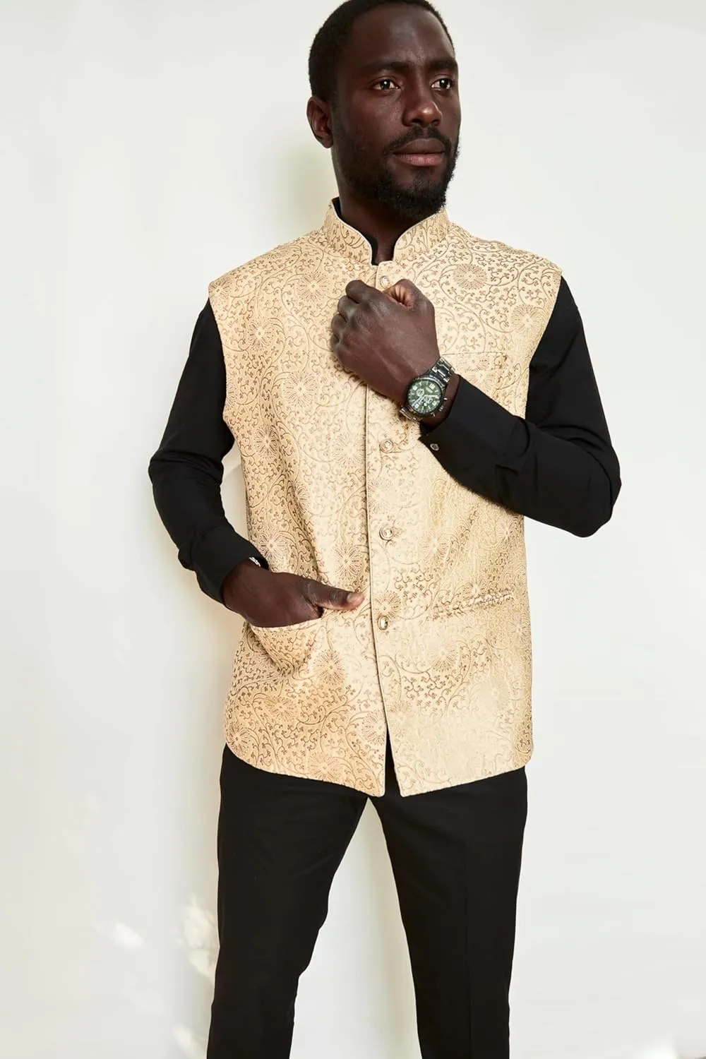 Brocade Silk Jacket Vest, Classic Formal Wear, Dressy Outerwear, Evening Wear Jackets, Trendy Formal Attire