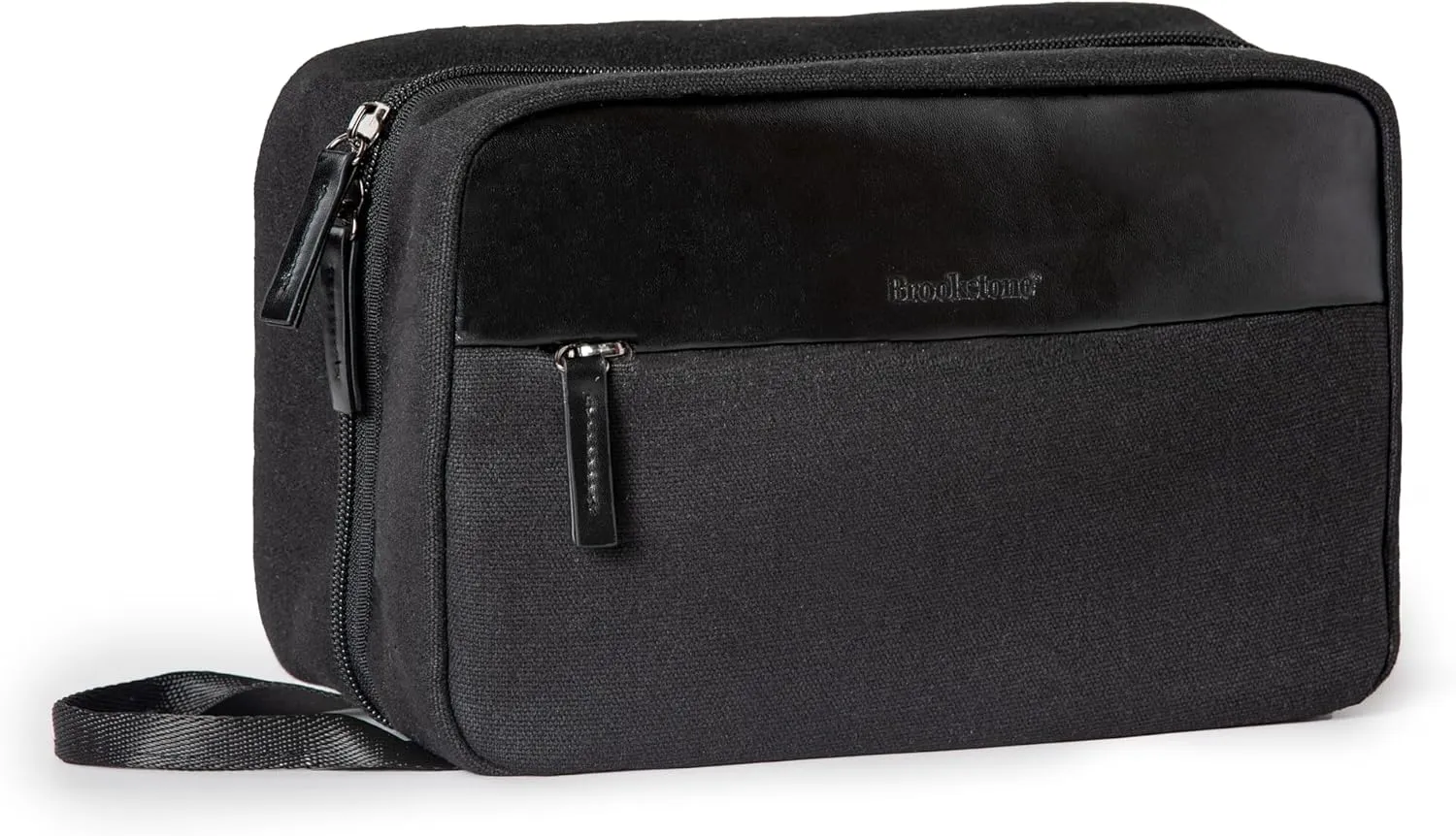 Brookstone Travel Toiletry Bag - Compact Cosmetic Organizer & Dopp Kit for Toiletries, Makeup, Grooming Essentials & Hygiene Kit, Splitpack Black