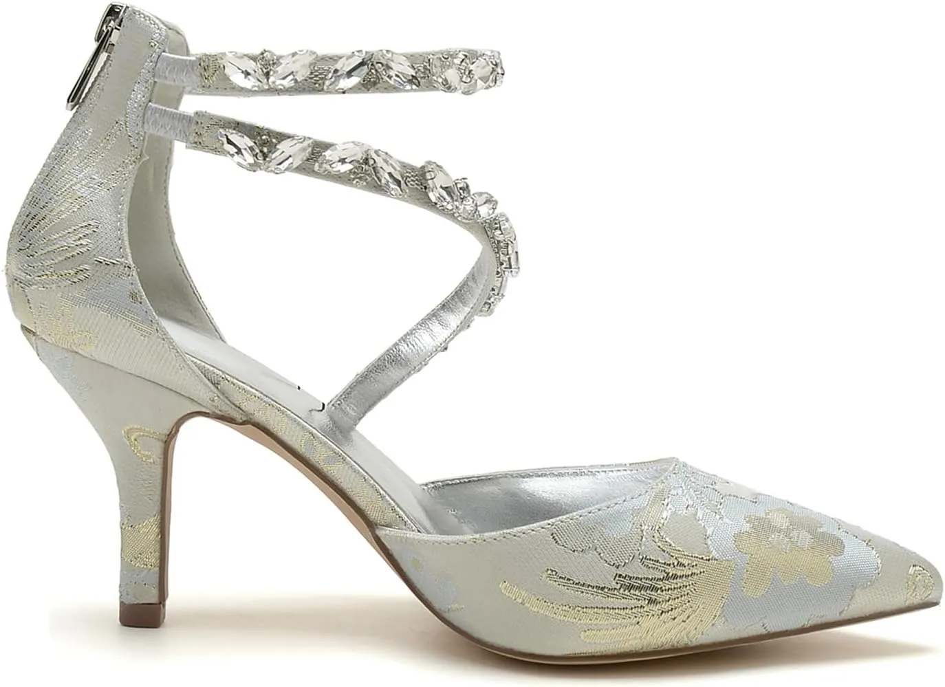 Buckle Bridal Silk Wedding Shoes Women Satin Pumps Pointed Toe High Heel Rhinestone Prom Shoes