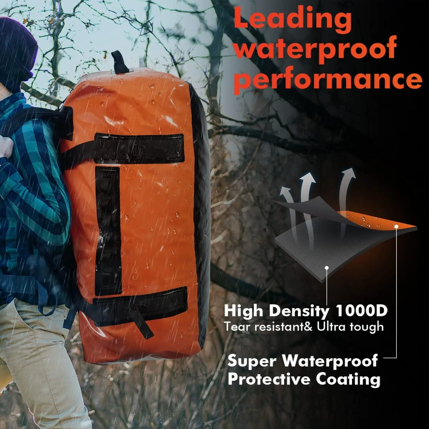 Buffalo Gear Waterproof Duffle Bag 120L Large Adventure Bag with Backpack Straps for Travel Hunting Camping Boating Kayaking Motorcycling Fishing