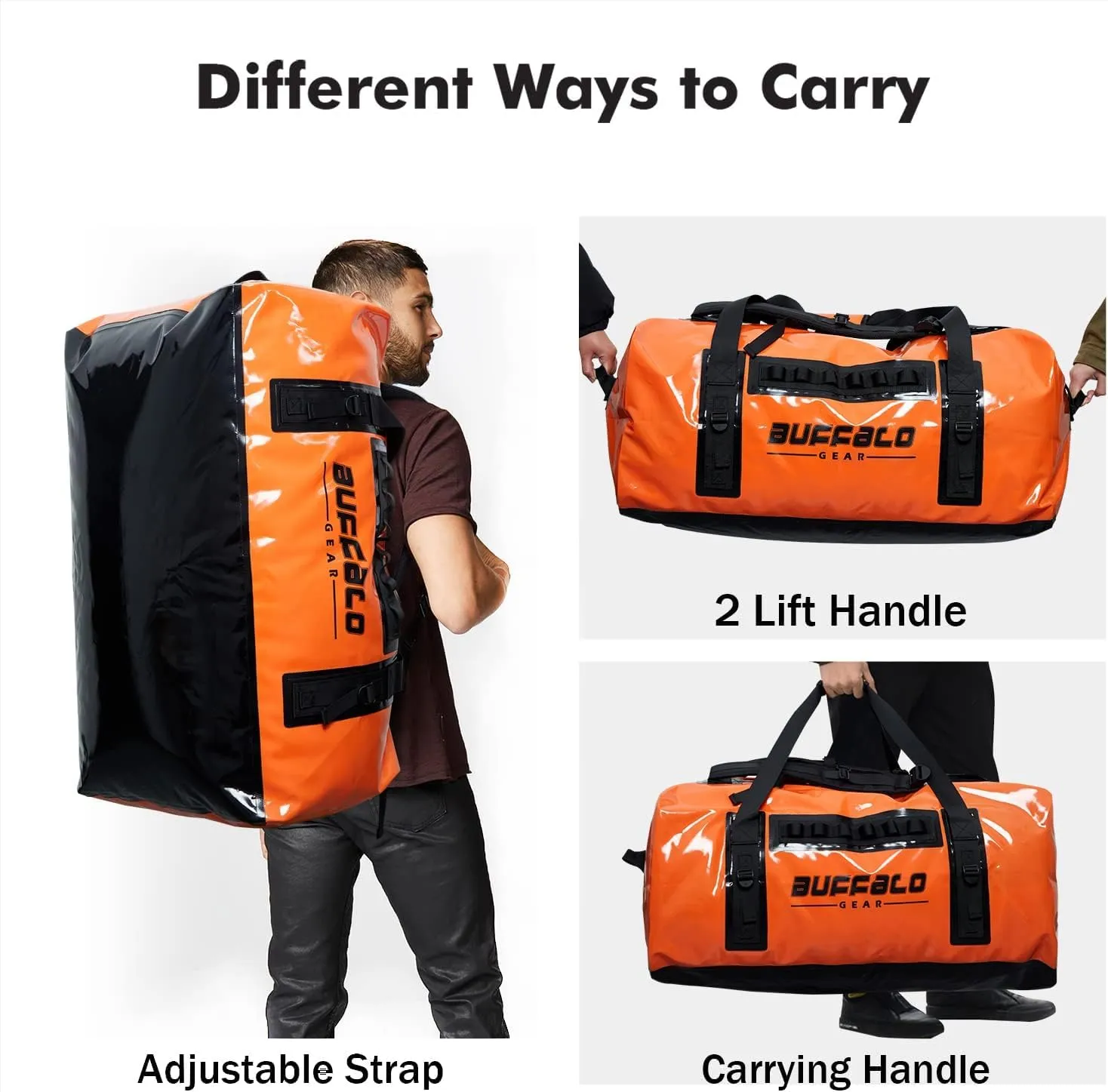 Buffalo Gear Waterproof Duffle Bag 120L Large Adventure Bag with Backpack Straps for Travel Hunting Camping Boating Kayaking Motorcycling Fishing