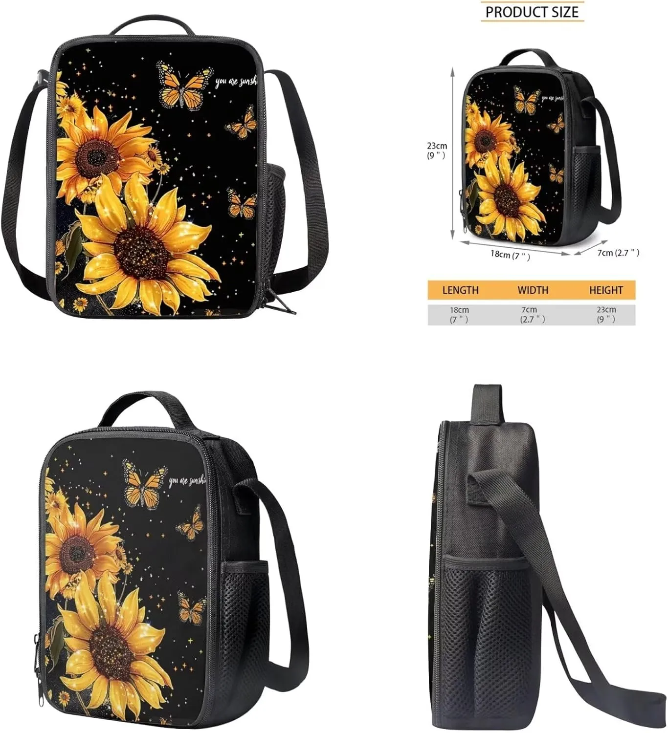 Butterfly Backpacks for Kids for School Sunflower Kids Travel Bags Sets Backpacks for High School Students Pencil Box for Kids Girl Book Bags for Kids and Rectangle Lunch Boxes