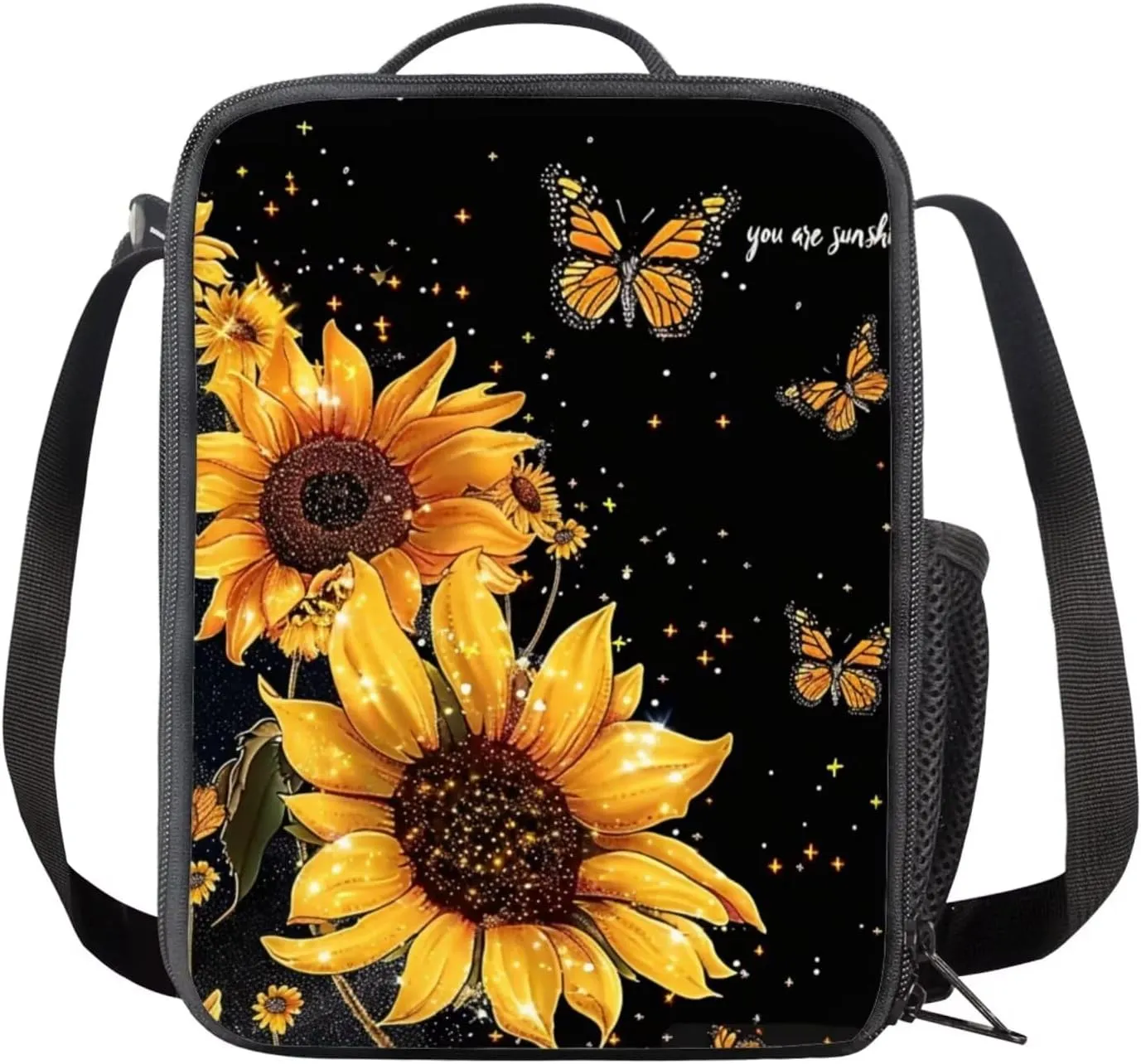 Butterfly Backpacks for Kids for School Sunflower Kids Travel Bags Sets Backpacks for High School Students Pencil Box for Kids Girl Book Bags for Kids and Rectangle Lunch Boxes