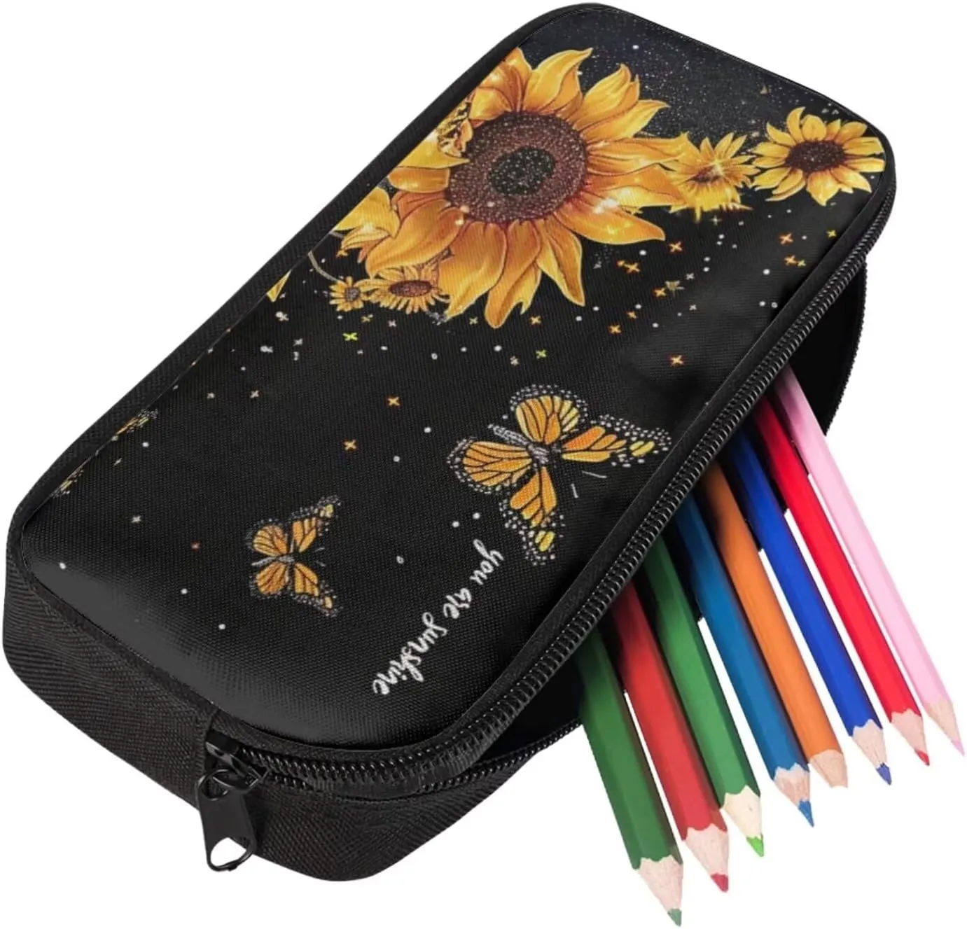 Butterfly Backpacks for Kids for School Sunflower Kids Travel Bags Sets Backpacks for High School Students Pencil Box for Kids Girl Book Bags for Kids and Rectangle Lunch Boxes