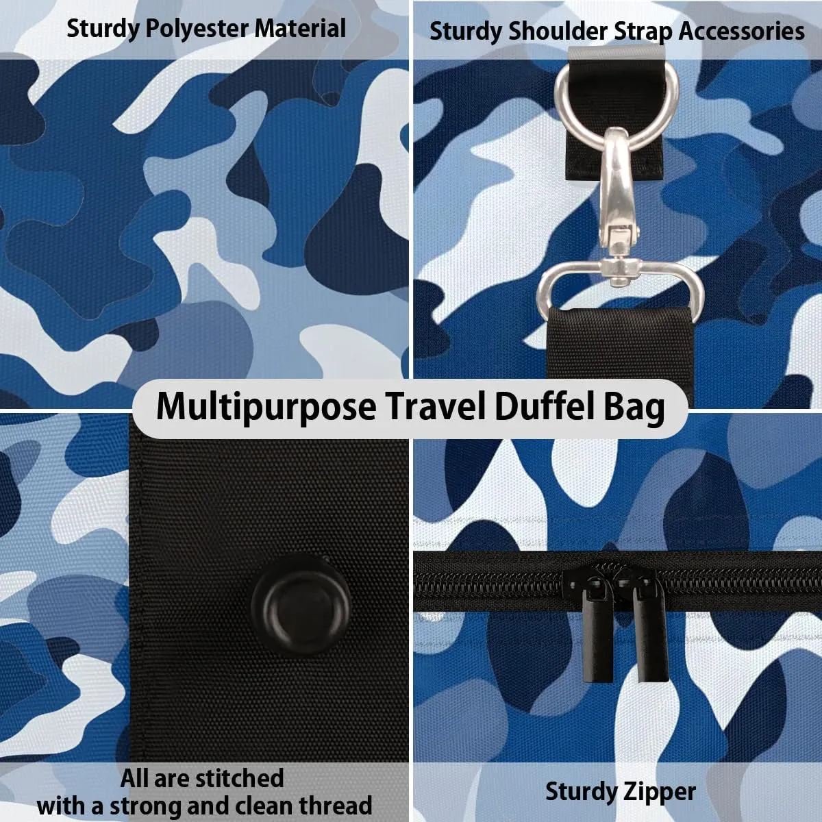 Camo Travel Duffel Bag for Women Men Waterproof Foldable Overnight Weekender Bag Large Capacity Sports Gym Bag